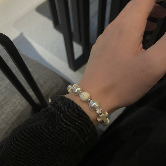 Women's & Men's Pearl Rhinestone Turquoise Cross High Sense Bracelets