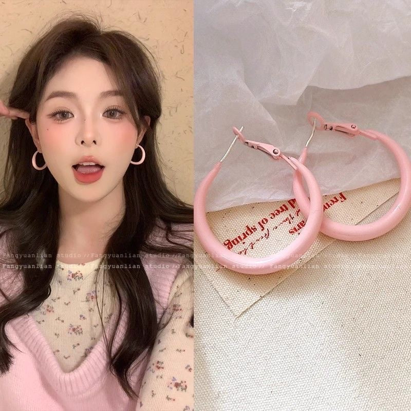 Dopamine Colorful Circle Simple Female Seaside Vacation Style High Earrings