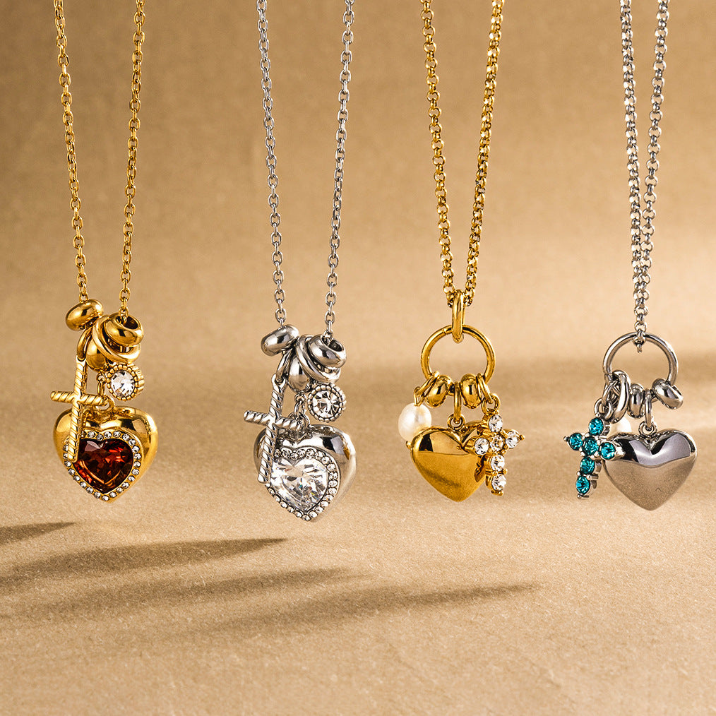 Heart-shaped Zircon Titanium Steel Female Light Luxury Minority Necklaces