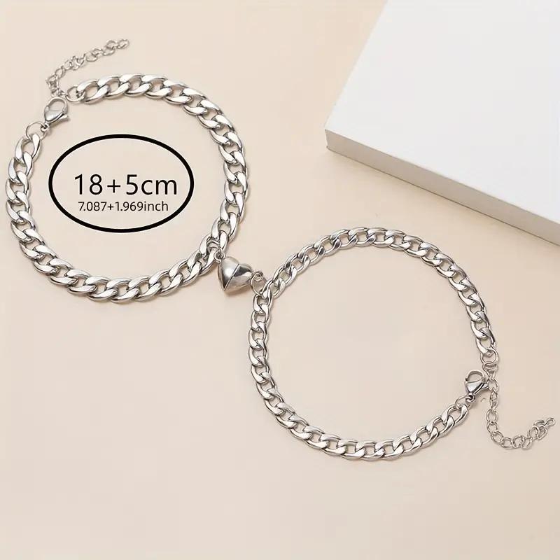 Style Heart Personality Magnet Suction Distressed Pair Bracelet
