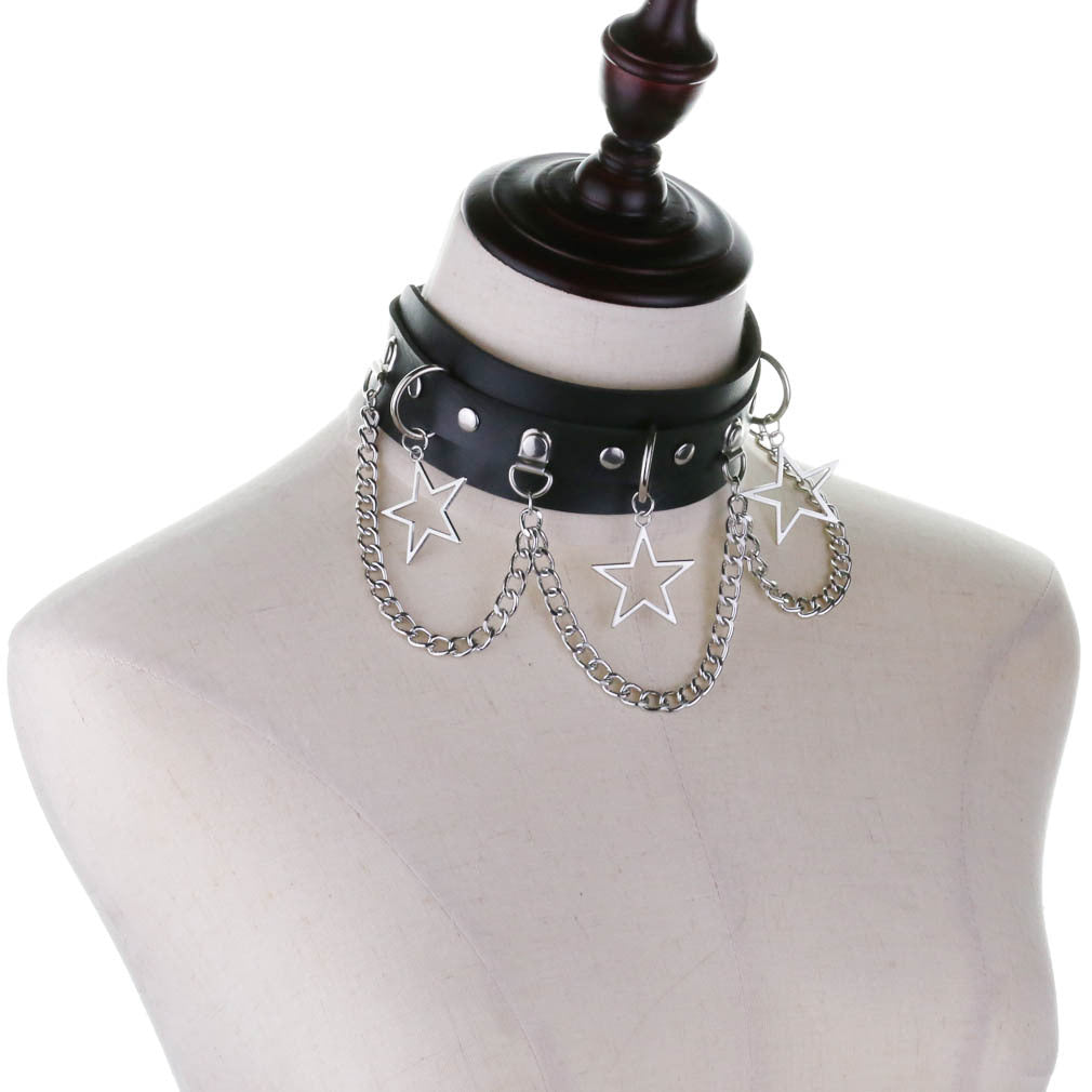 Street Shooting Nightclub Five-pointed Star Chain Clavicle Neck Bandana Collar