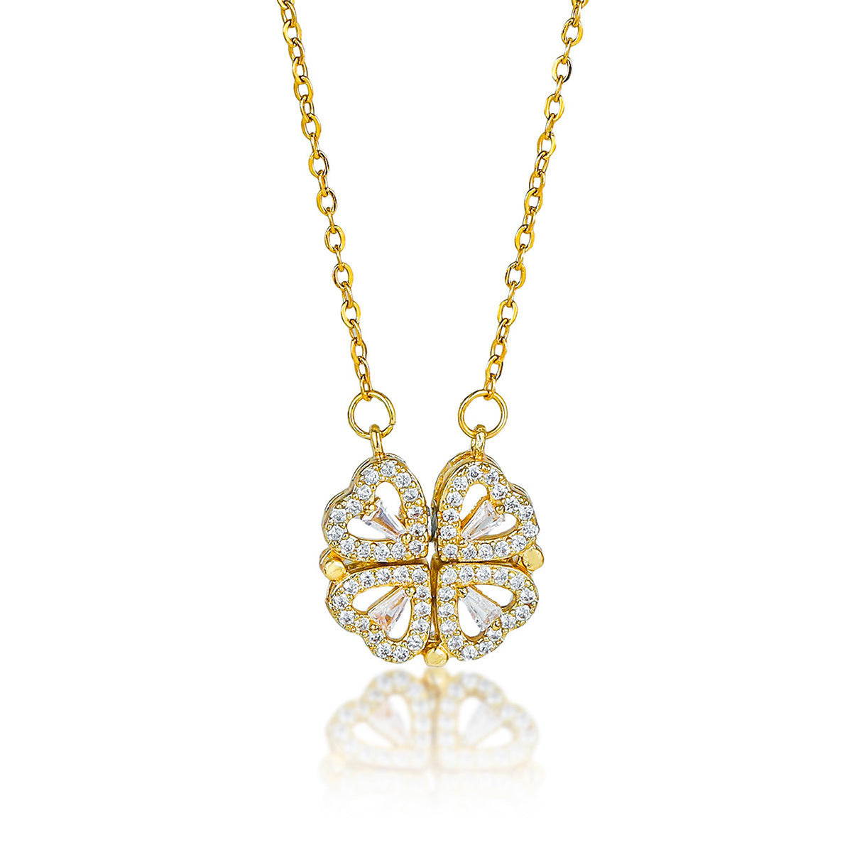 Women's Four-leaf Clover Heart Shape With Diamond Date Commuting Elegant Titanium Necklace