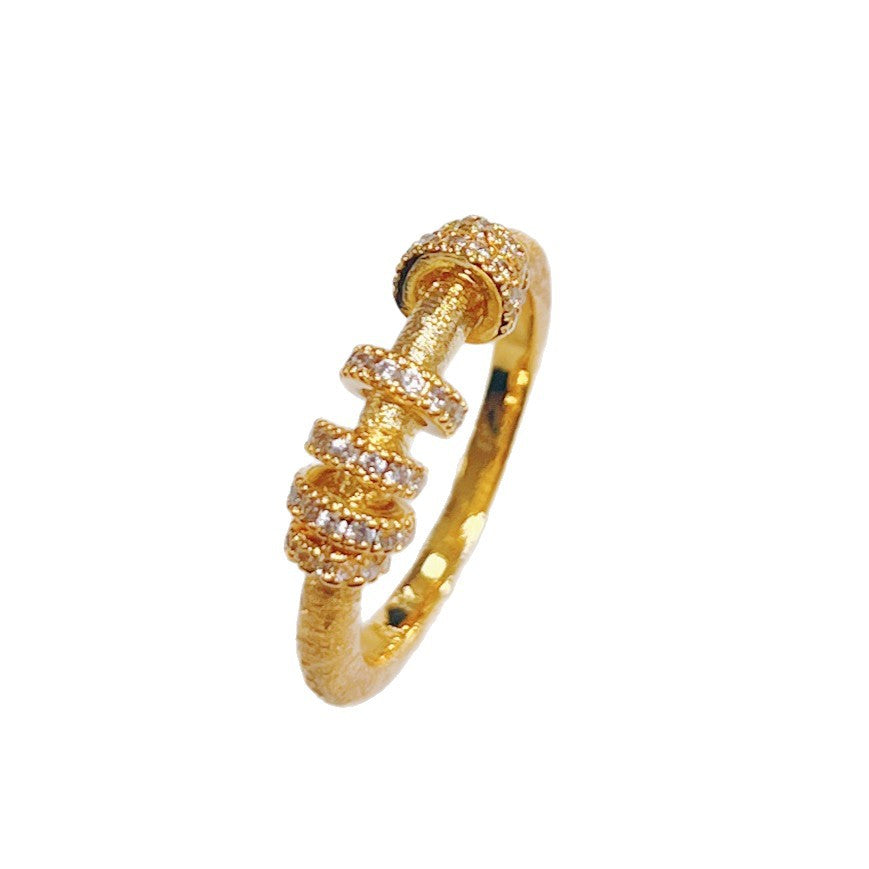 Interlocked Italian Craft Brushed Spot Drill Gold Flexible Female Light Rings