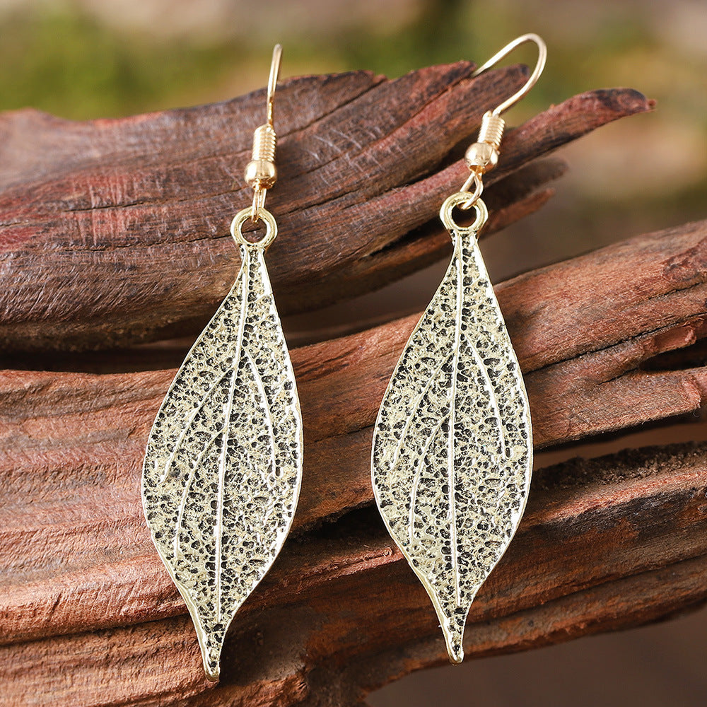 Ancient Blue Leaf-shaped Distressed Leaf Vintage Court Style Simple Stud Earrings