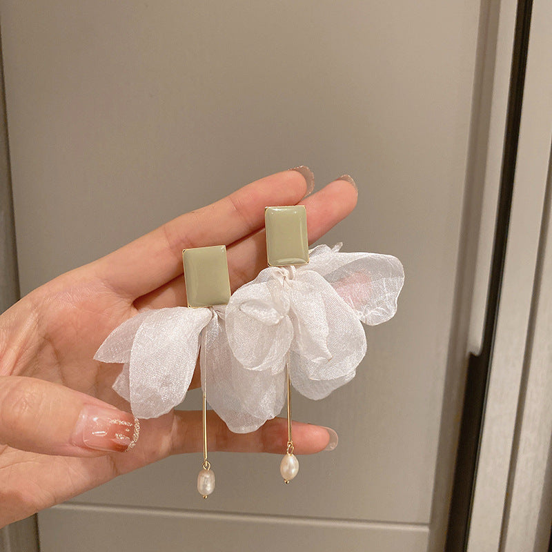 Net Yarn Flowers Tassel Fresh Sweet Earrings
