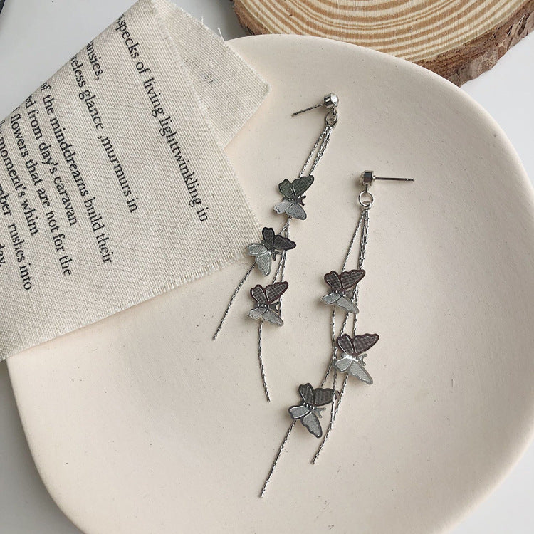 Women's Butterfly Long Fringe Slim Face Earrings