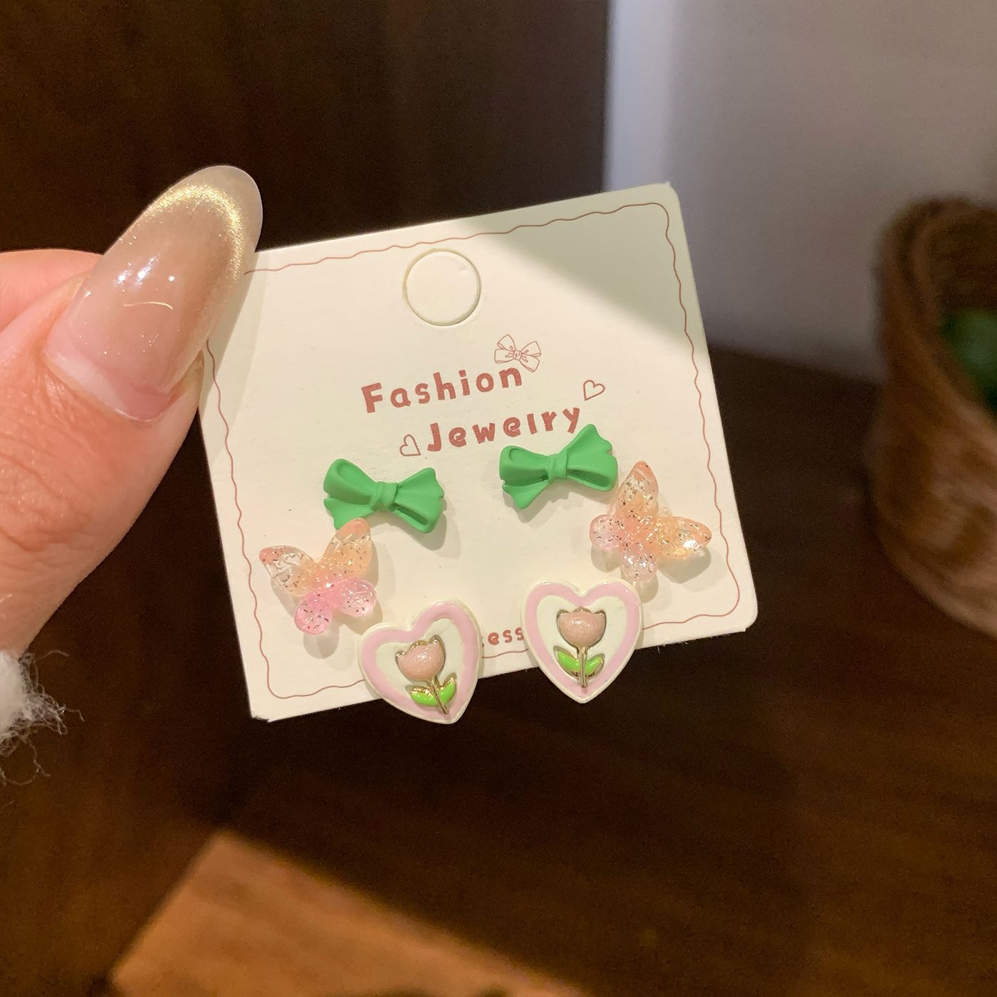 Dopamine Cartoon Heart-shaped Bow Flower Earings Female Sweet Cute Stud Earrings
