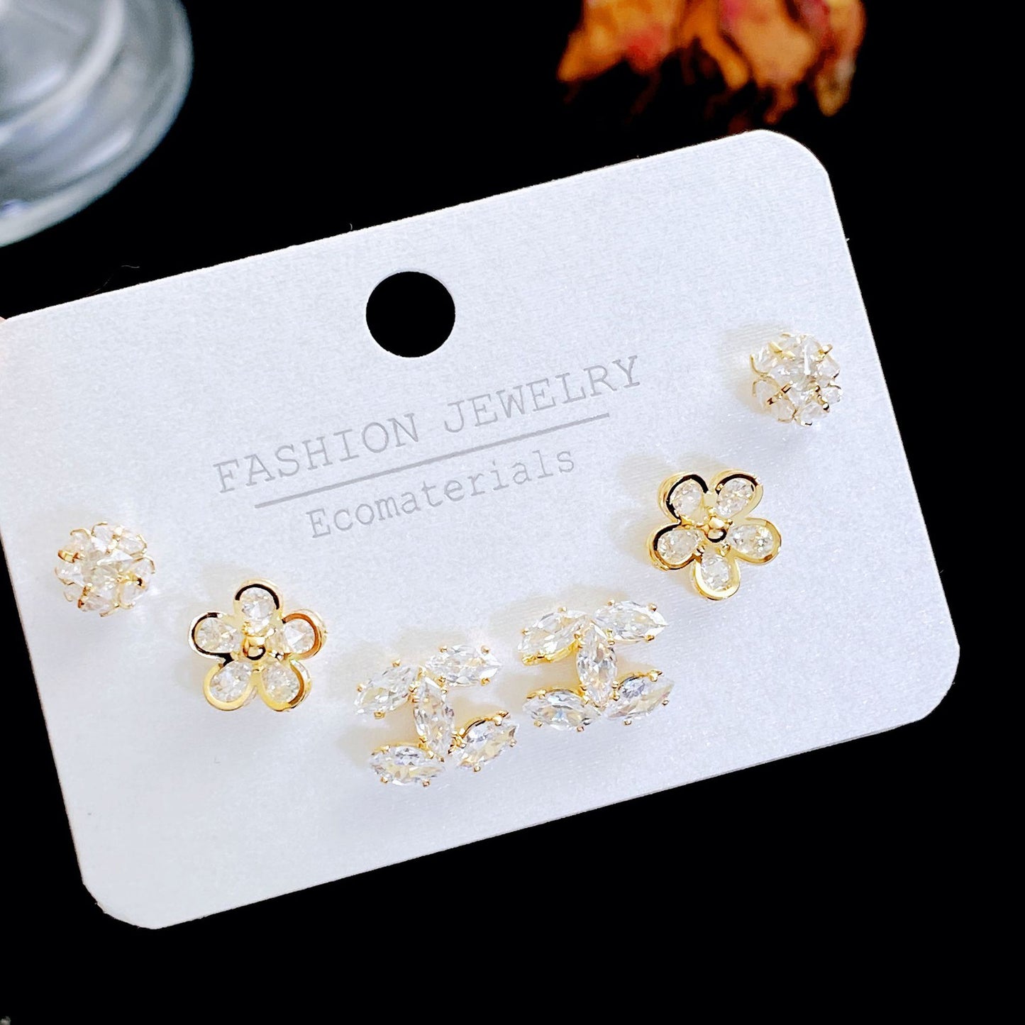 Micro Inlaid Zircon Pearl Commuter Three Pairs Earrings