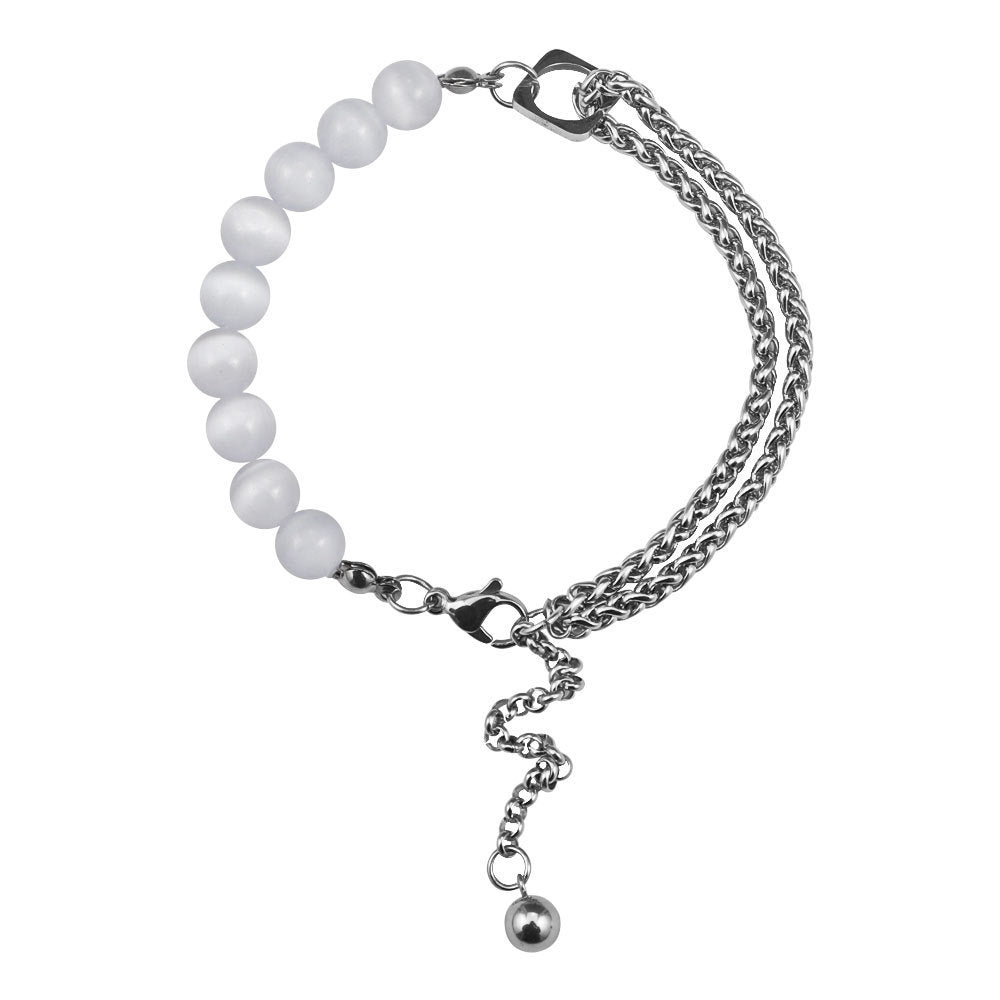 Surface Jade Safety Knot Mix Match Stitching Titanium Steel Retro Bracelet