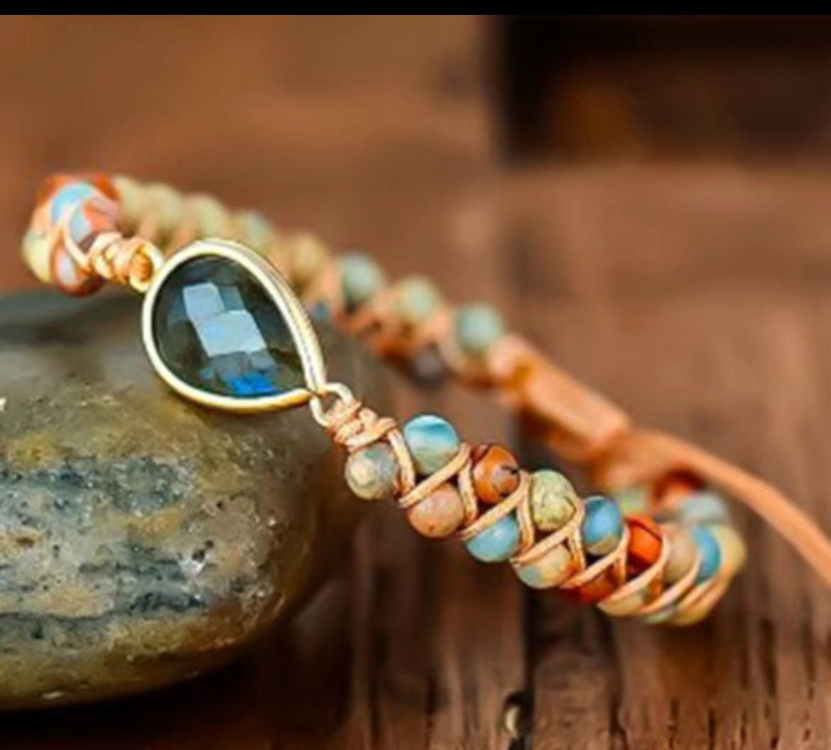 Drop-shaped Blue Gold Natural Stone Hand-woven Bracelets