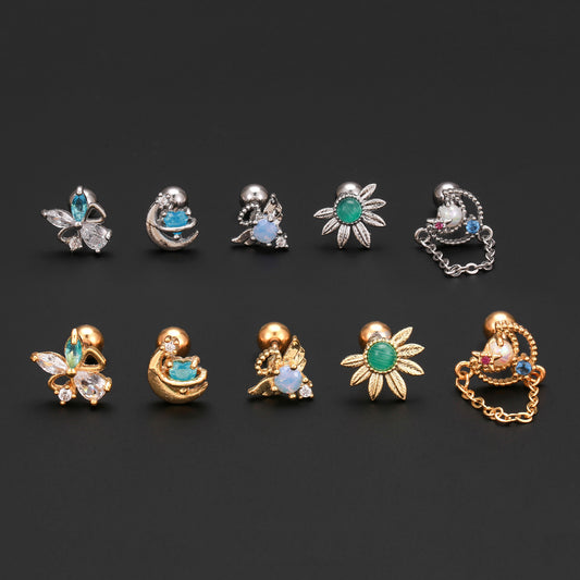 Moon Chain Ear Bone Stainless Steel Three-dimensional Wings Sweet Earrings
