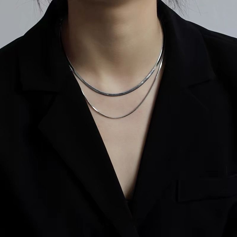 Fashion Retro Double Layer Snake Bone Twin Titanium Steel Bag Necklace