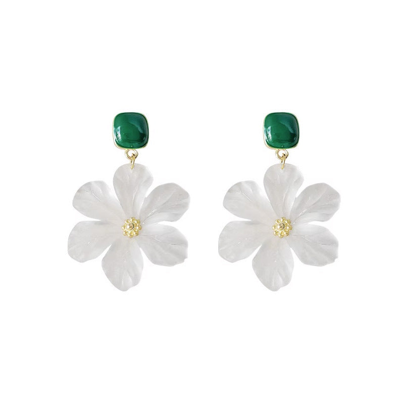 Women's Sier Needle Transparent Acrylic Flower Niche Rings