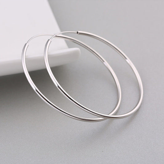 Women's Needle Siering Glossy White Copper Big Ear Earrings
