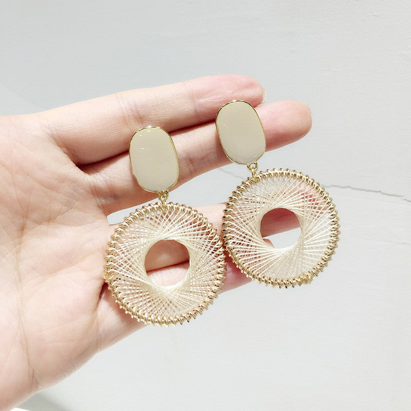 Style Sier Needle Resin Rattan Beads Round Fashion Earrings