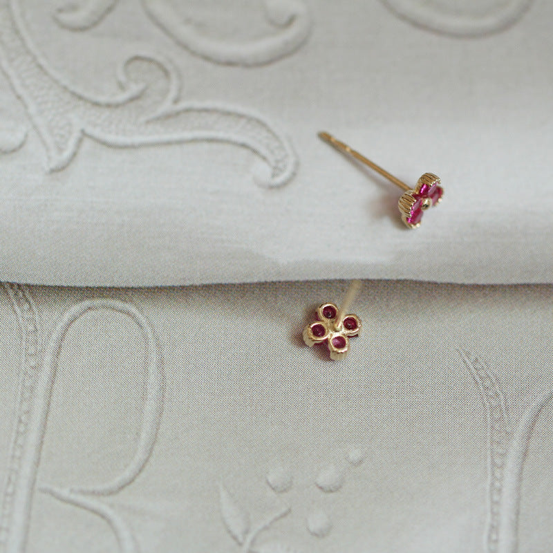 Red Little Flowers Ruby Color Small Rings
