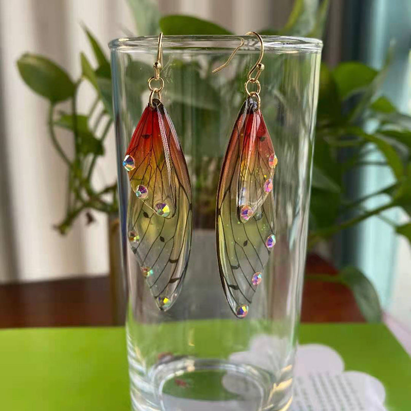 Women's Sier Cicada Wings Ear Hook Butterfly Temperamental Fairy Long Eardrop Earrings