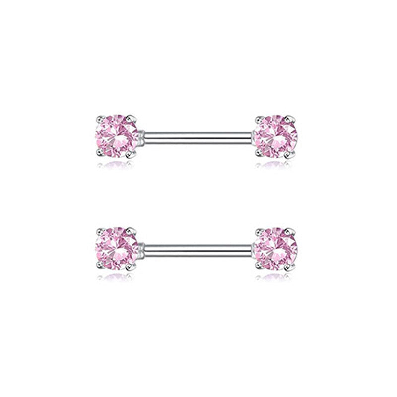 Steel Pink Series Zircon Nipple Love Moon Adhesive Earrings