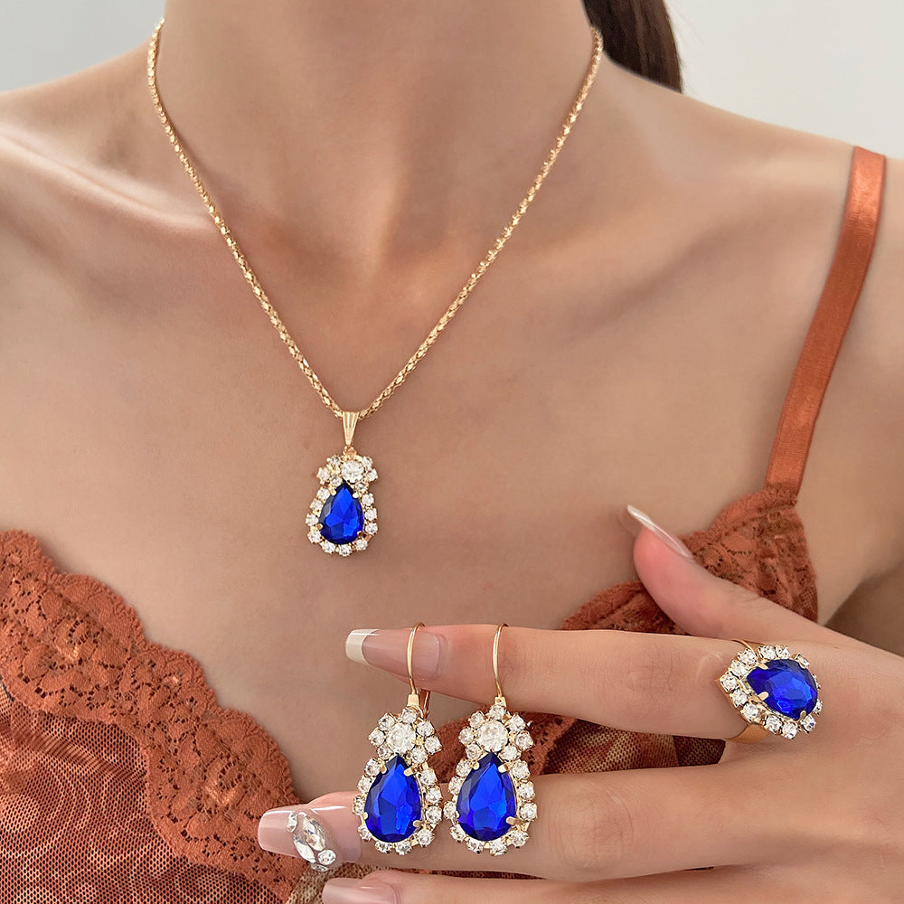 Water Drop Personality Fashion Color Rhinestone Rings