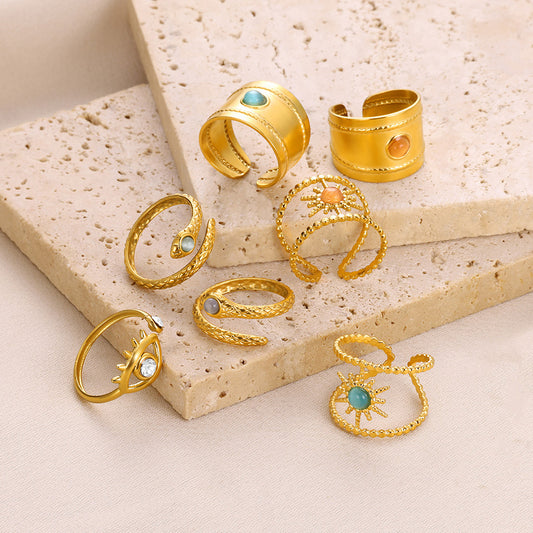 Double Row Eight Awn Star Inlaid Rings