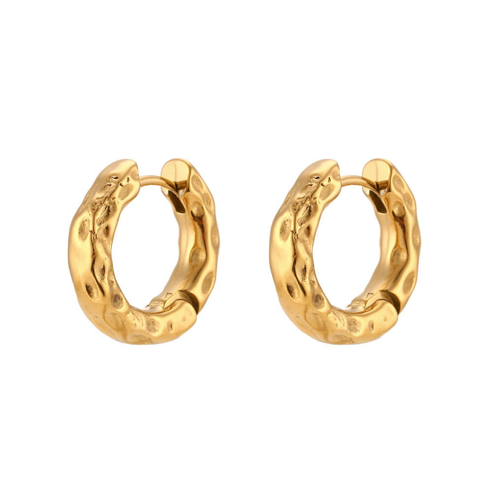 Light Luxury Ear Clip Hoop Stainless Steel Irregular Moon Surface Earrings