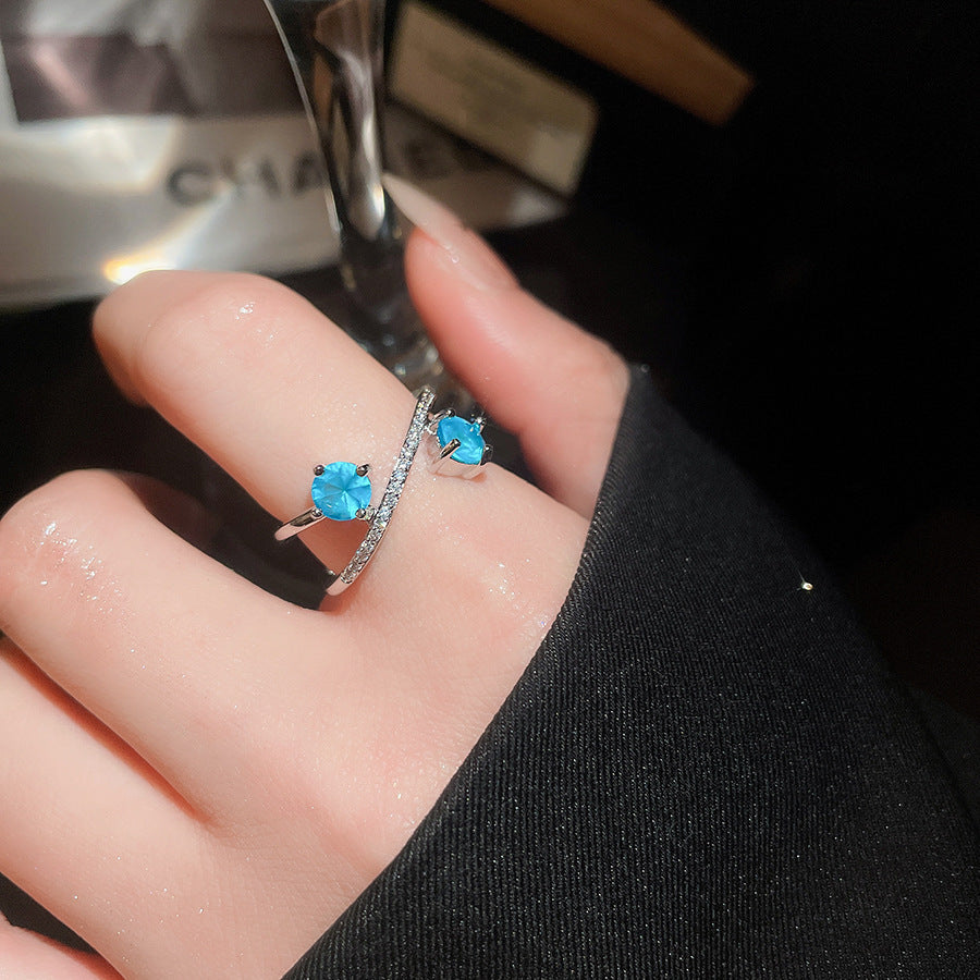 Blue Zircon Cross Open Daily Simple Commute Style Light Luxury Rings