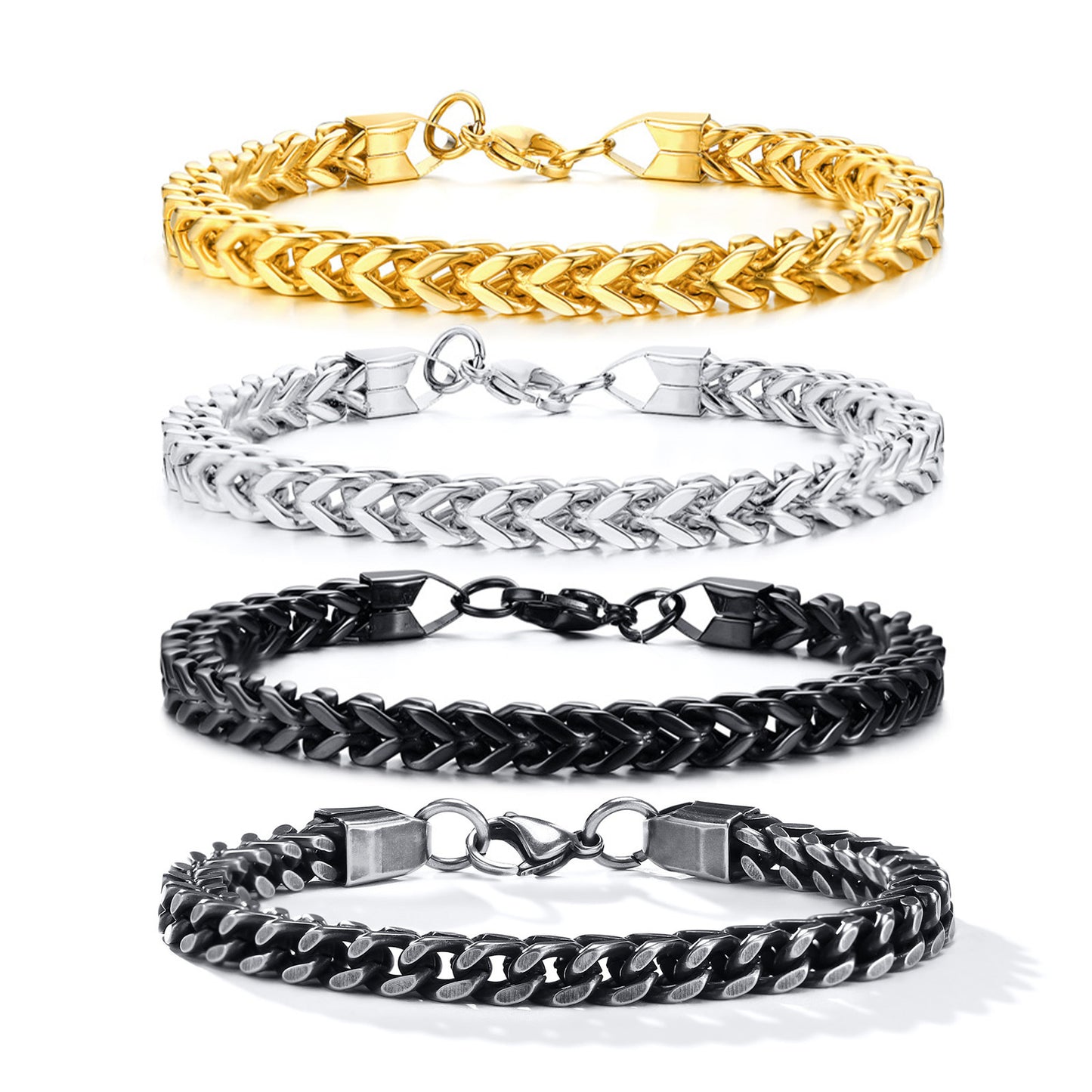 Men's Steel Stainless Square Six-sided Grinding Chain Bracelets