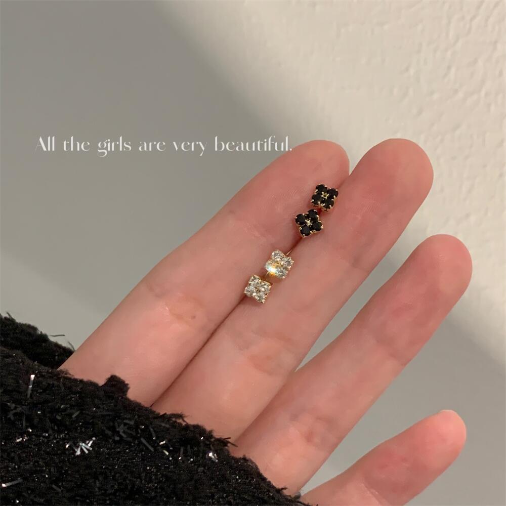 Square Diamond Zircon Ear Bone Female Design Classic Style Stud Earrings