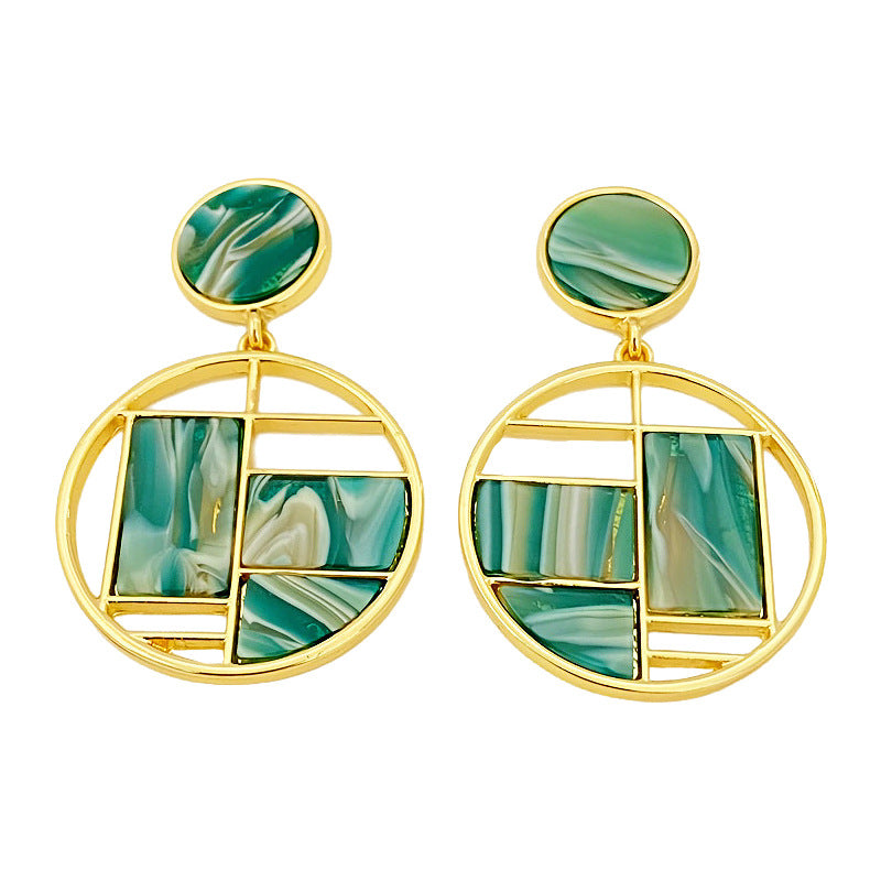 Women's Elegant Green For Hollow Geometry Round Earrings