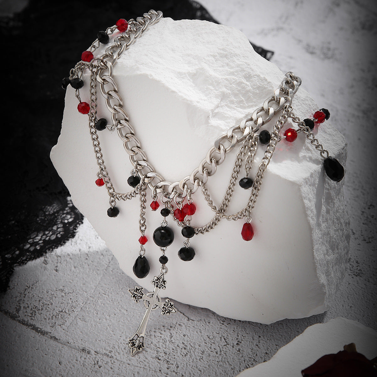 Women's Cross Retro Gothic Style Blood Drop Tassel Thorn Necklaces