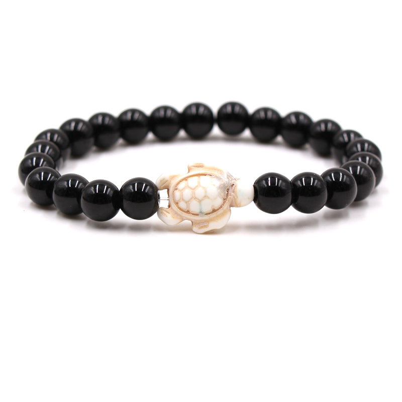Women's & Men's Natural Yellow Tiger's Eye Beads Turquoise Turtle Bracelet