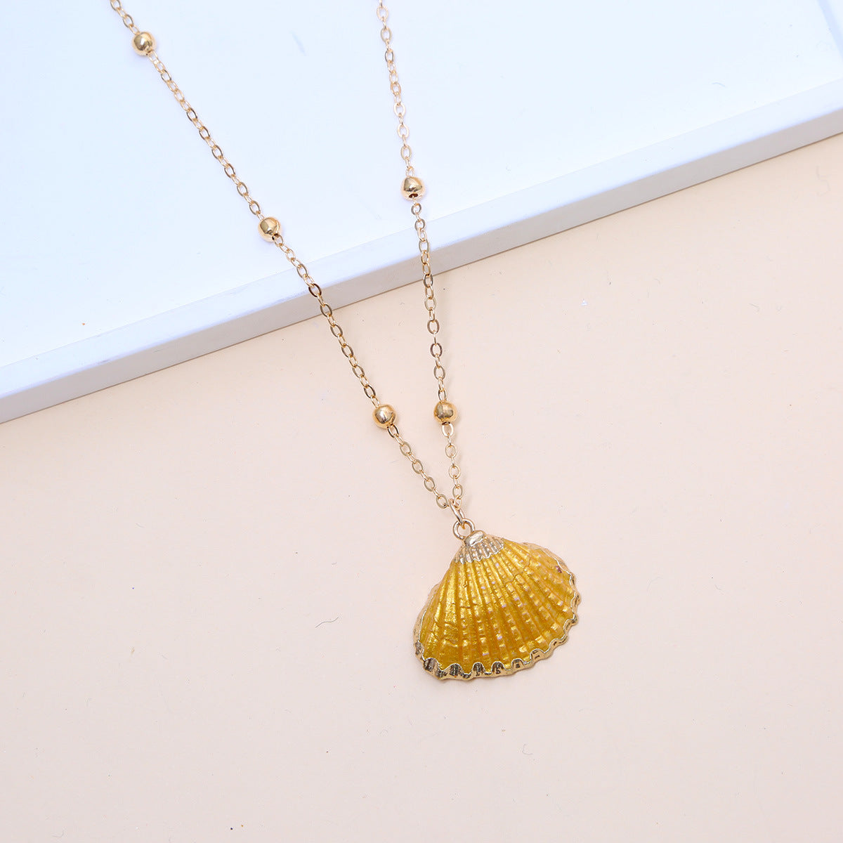 Ball Bead Chain Natural Shell Electroplated Necklace