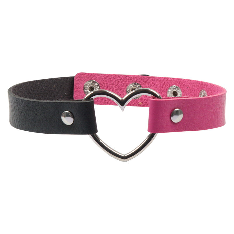 Color Matching Leather Peach Heart Love Heart-shaped Female Neckband Clavicle Collar