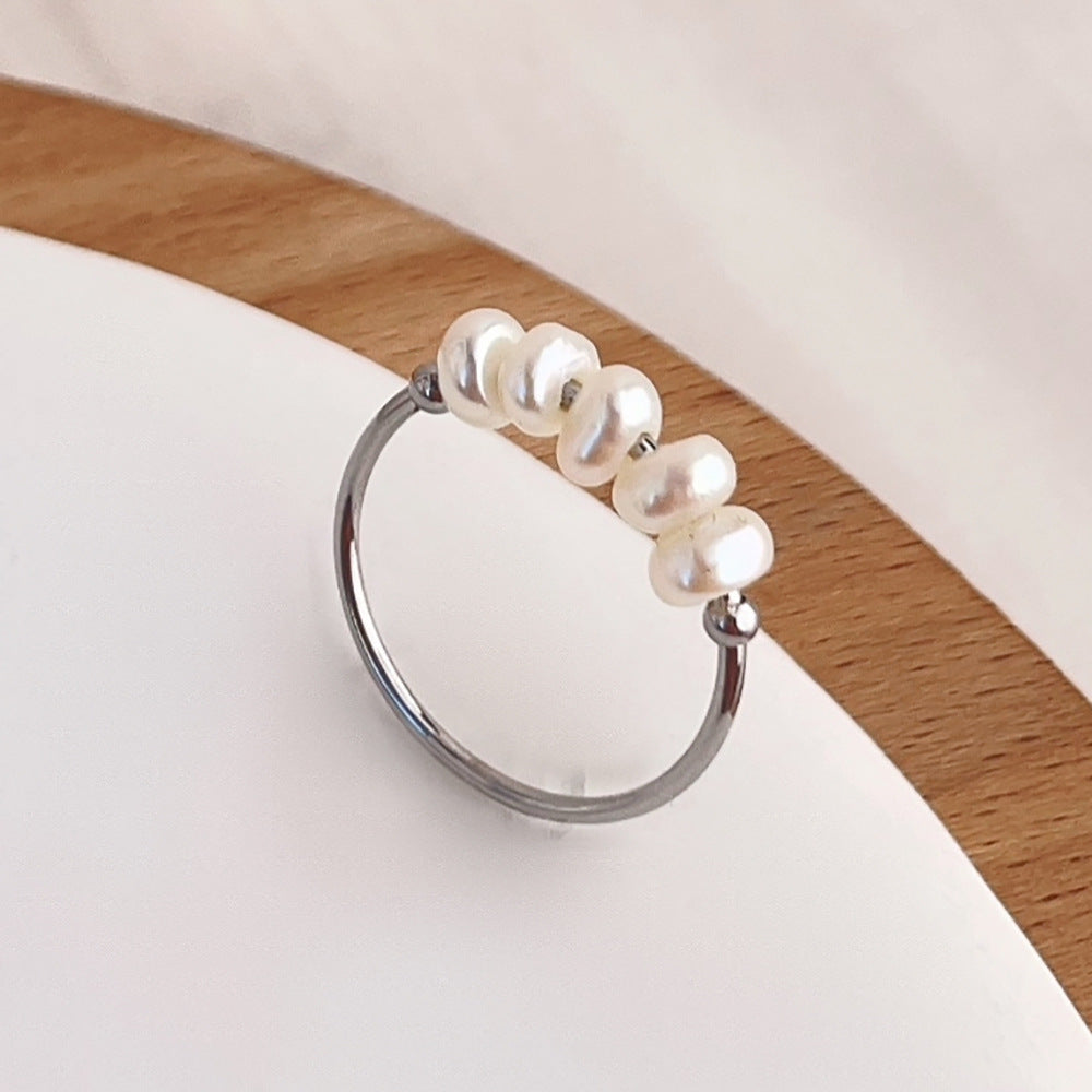 Pearl Titanium Steel Gold Design Fashion Rings