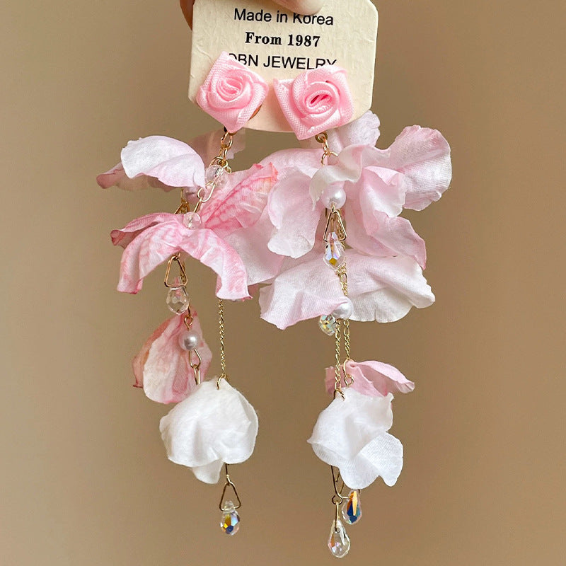 Women's Petals Beaded Tassel Rose Elegant Elf Summer Atmosphere Travel Earrings
