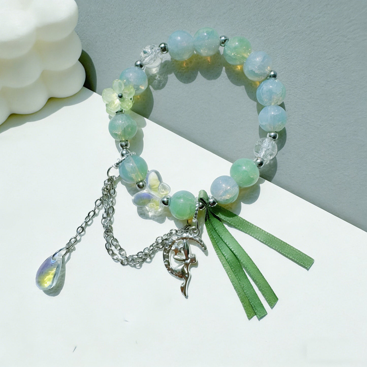 Chinese Style Butterfly Ribbon Glass Female Summer Niche Hot Flower Bracelet