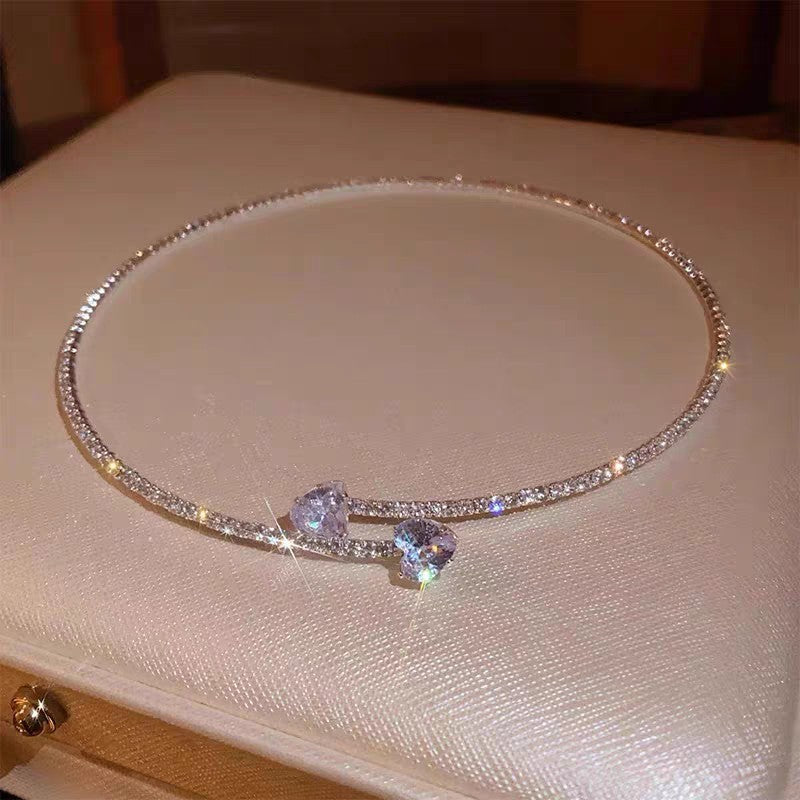 Zircon Simple Heart-shaped Super Shiny Design Fashionable Elegant High-grade Clavicle Necklaces