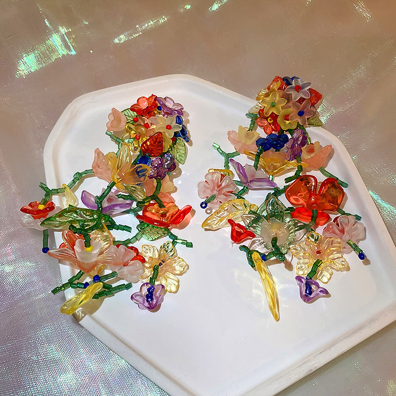 Women's Bead Flower Tassel Light Luxury High-grade Vacation Style Earrings