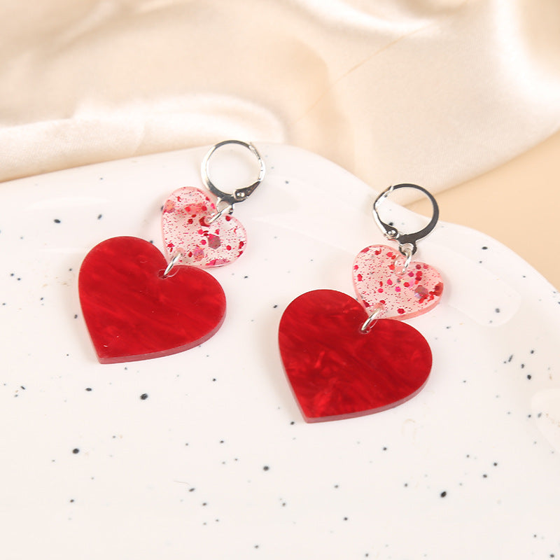 Heart Shape Acrylic Valentine's Day Pink Earrings