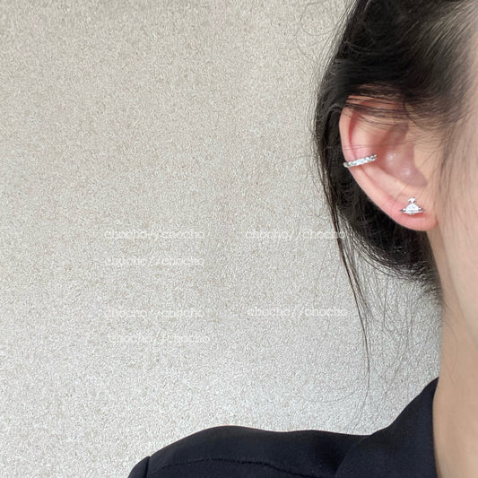 Niche Design Saturn Inlaid Zirconium Sier Female Earrings