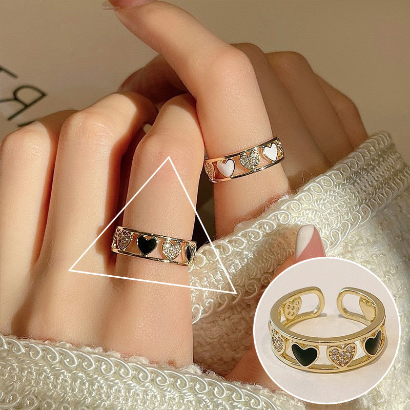 Pink Loving Heart Zircon Female Twin Elegant Sier Rings