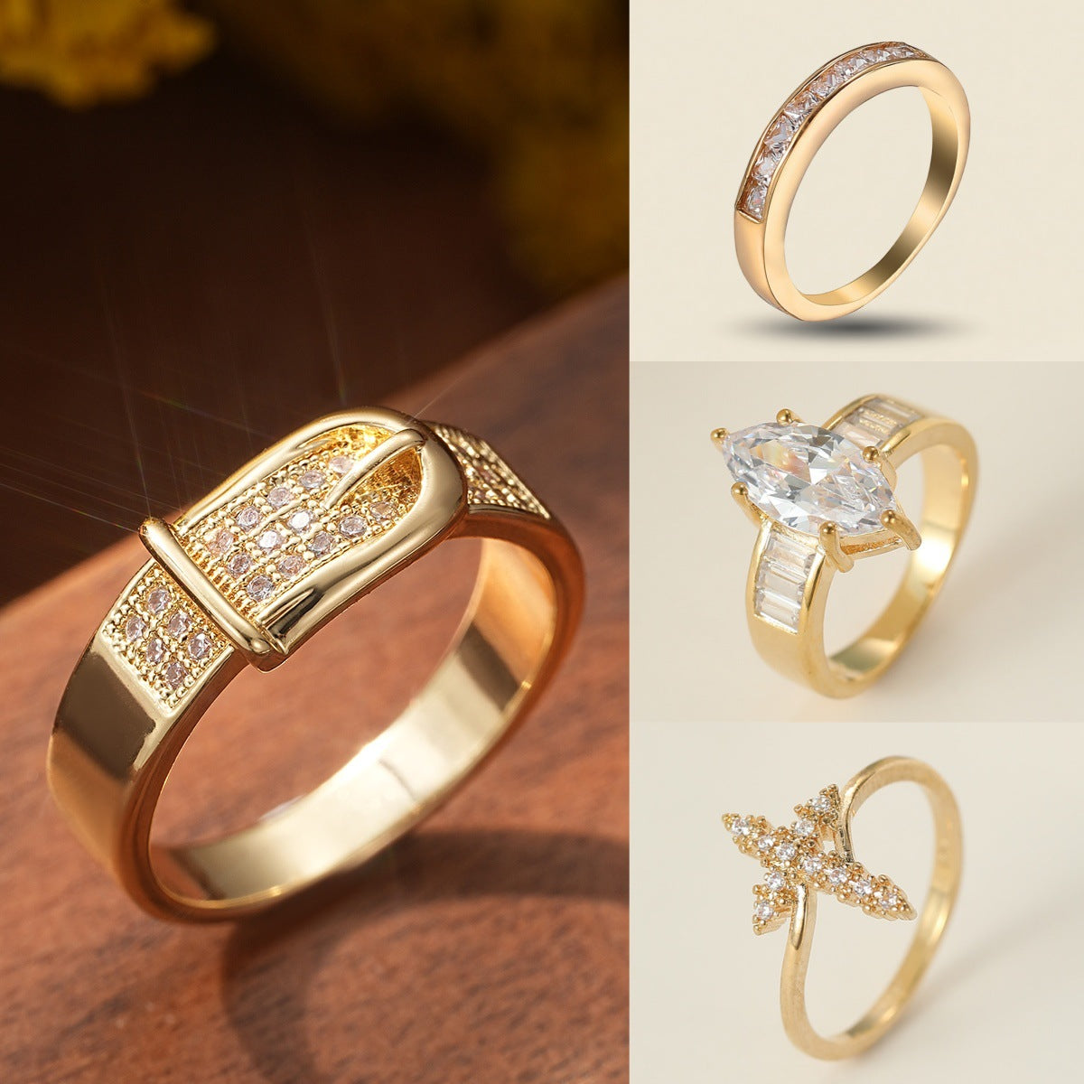 White Zircon Female Fashionable Golden Buckle Belts