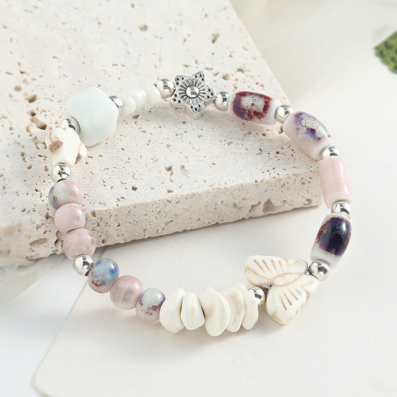 Chinese Ceramic Conch Turtle Beaded Single String Bracelets