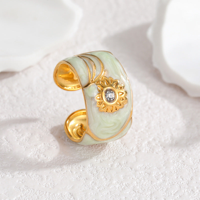 Steel Gold Drop Oil Sunflower Female Shaped Rings
