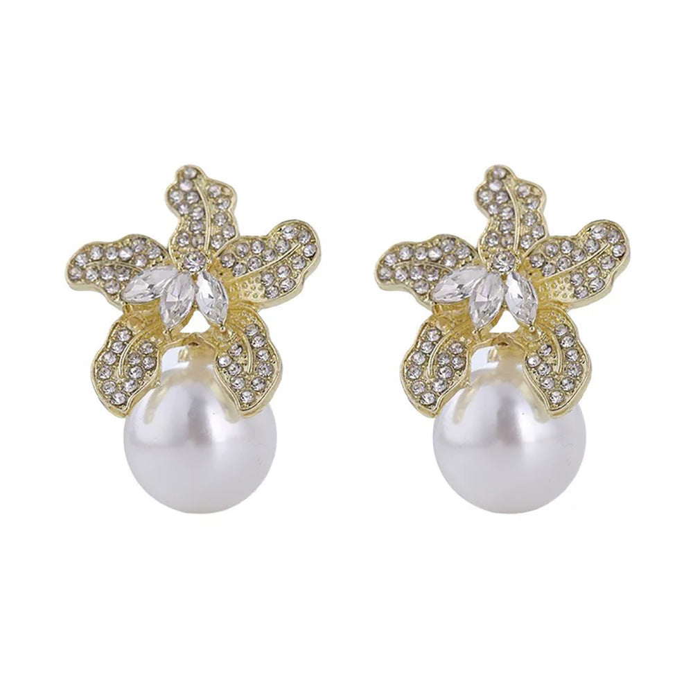 Diamond Flower Large Pearl Female Entry Lux Earrings