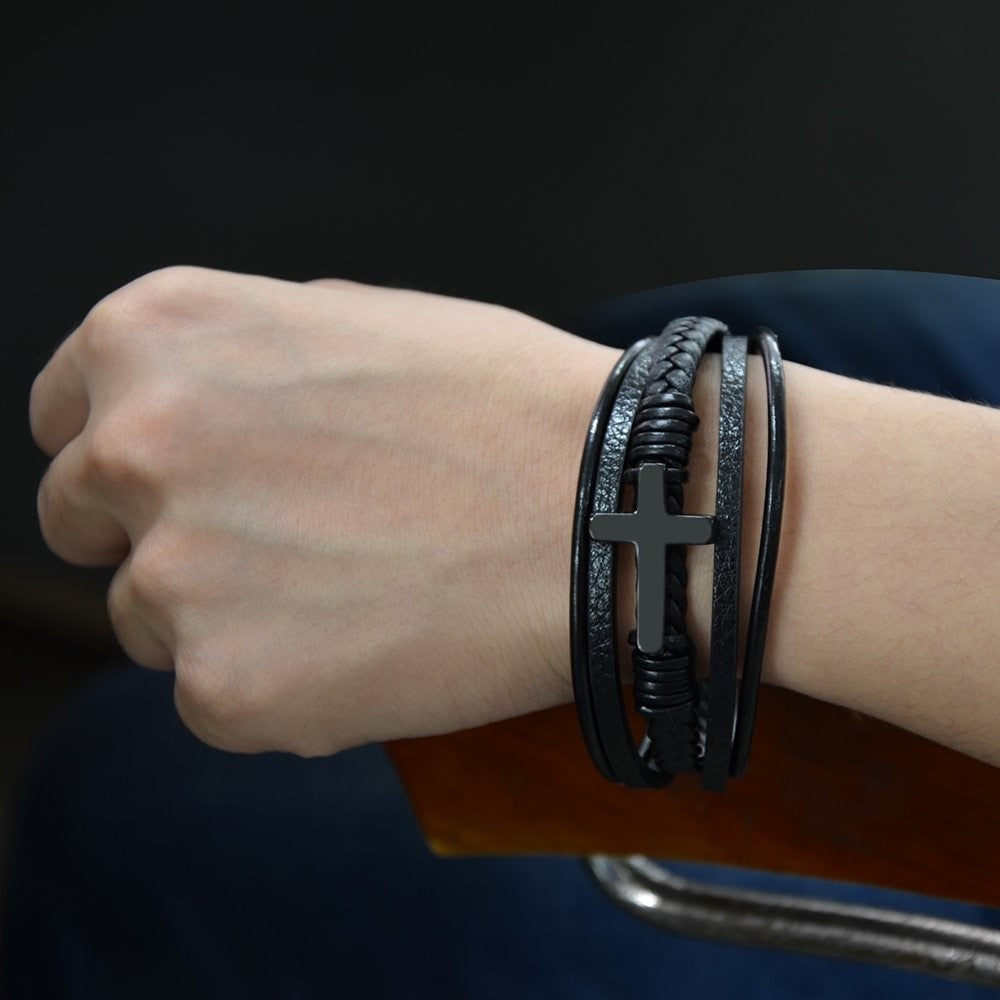 Men's Cross Leather Handmade Braided Rope Magnetic Bracelet
