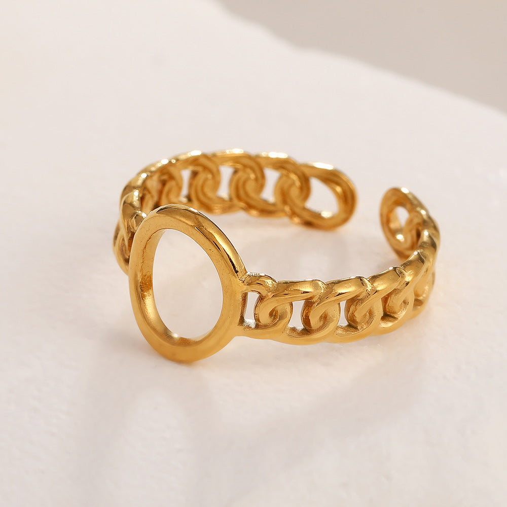 Korean Style Hollow Titanium Steel Design Personality Trendy Geometric Retro Ring