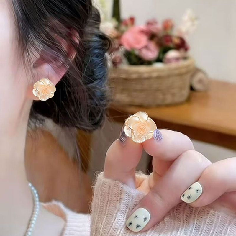 Women's Spring Flower Super Fairy Camellia Sier Earrings