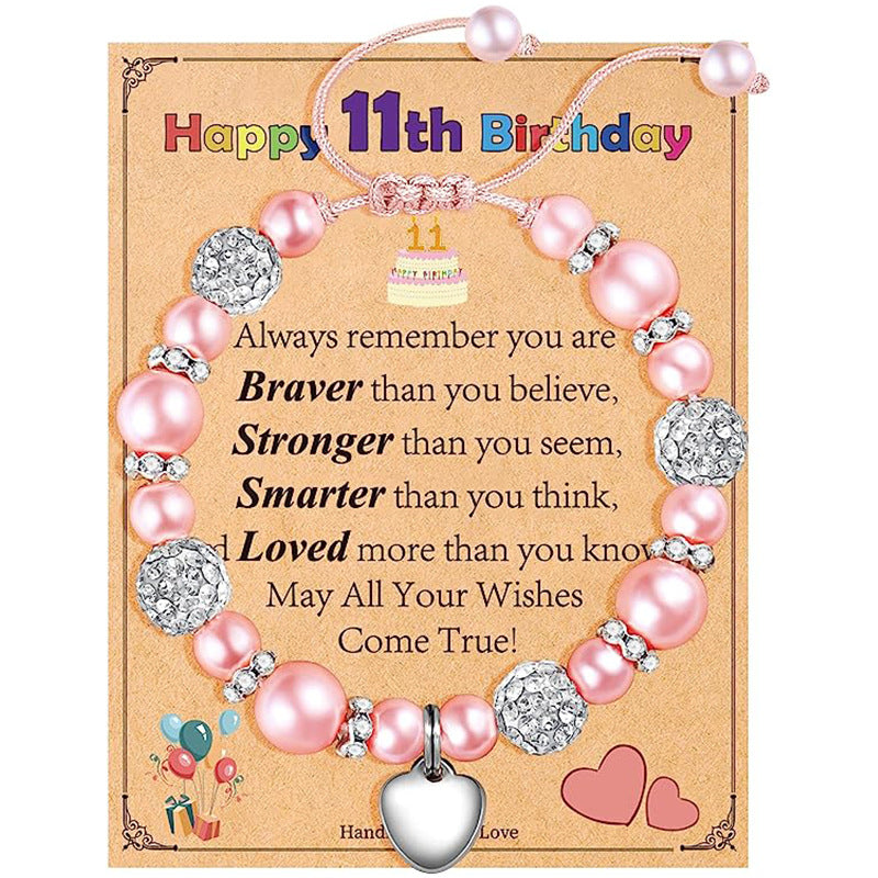 Birthday Gift Rhinestone Pearl Beads Peach Heart Bracelets