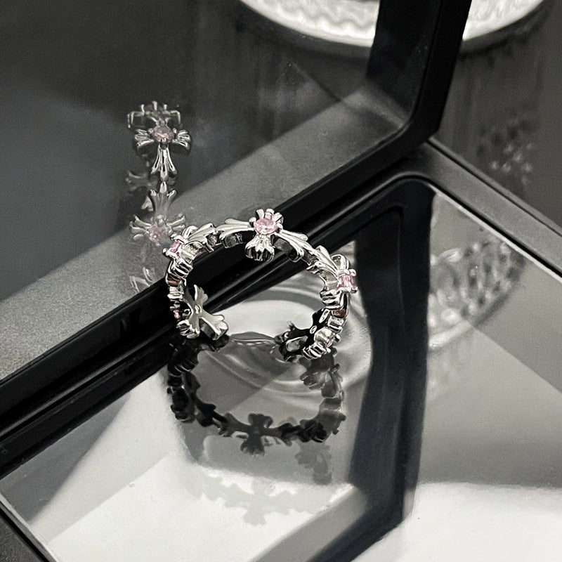 Vintage Cross Open Female Color Zircon Rings